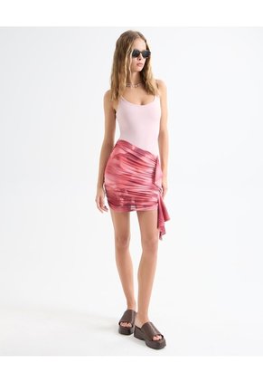 Falda Drapeada Con Boleros X Marcela Garcia  Para Mujer Rosa Seven Seven