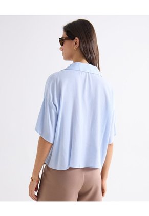 Blusa Rayas Cuello Camisero Para Mujer Celeste Seven Seven