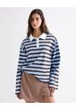 Camiseta Polo Oversize De Rayas  Para Mujer Celeste Seven Seven de Seven Seven