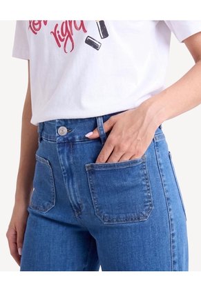 Jean Retro Con Corte Lateral  Para Mujer Azul Seven Seven