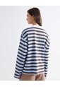Camiseta Polo Oversize De Rayas  Para Mujer Celeste Seven Seven de Seven Seven