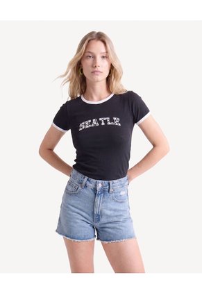Camiseta Screen Ajustada Para Mujer Negro Seven Seven