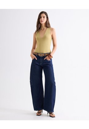 Body Escote En V Entalegado  Para Mujer Verde Seven Seven