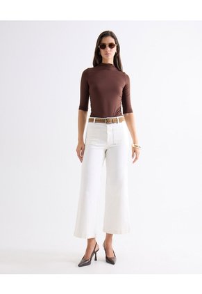 Camiseta Cuello Perkins Ajuste Suave  Para Mujer Café Seven Seven