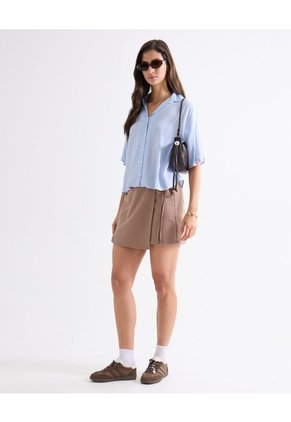 Blusa Rayas Cuello Camisero Para Mujer Celeste Seven Seven