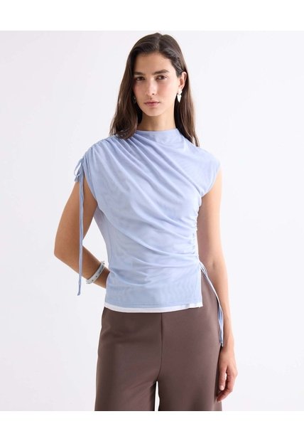 Camiseta Recogido Con Contraste  Para Mujer Azul Seven Seven