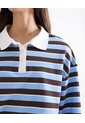 Camiseta Polo Oversize De Rayas  Para Mujer Celeste Seven Seven de Seven Seven