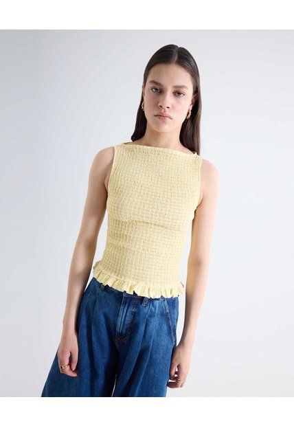 Blusa Encauchada Peplum  Para Mujer Crema Seven Seven