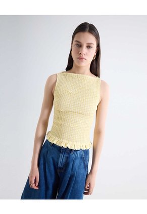 Blusa Encauchada Peplum Para Mujer Crema Seven Seven