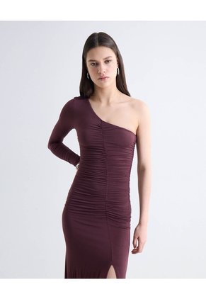 Vestido Largo Con Recogido  Para Mujer Café Seven Seven