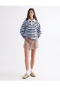 Camiseta Polo Oversize De Rayas  Para Mujer Celeste Seven Seven de Seven Seven