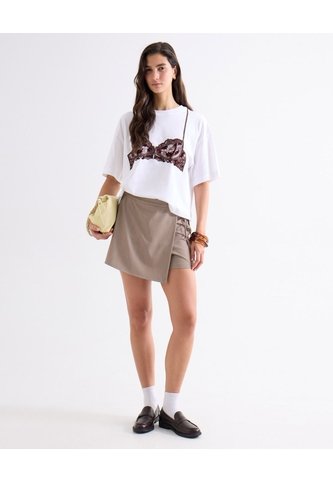 Skort Cruzado Con Amarre Decorativo  Para Mujer Taupe Seven Seven Seven Seven