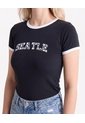 Camiseta Screen Ajustada  Para Mujer Negro Seven Seven de Seven Seven
