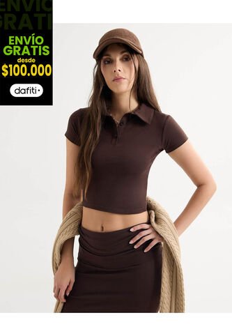 Polo Para Mujer Manga Corta Color Café Marca Seven Seven #28110009 Seven Seven