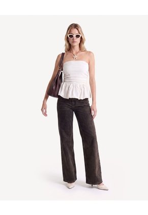 Blusa Strapless Recogida Para Mujer Beige Seven Seven