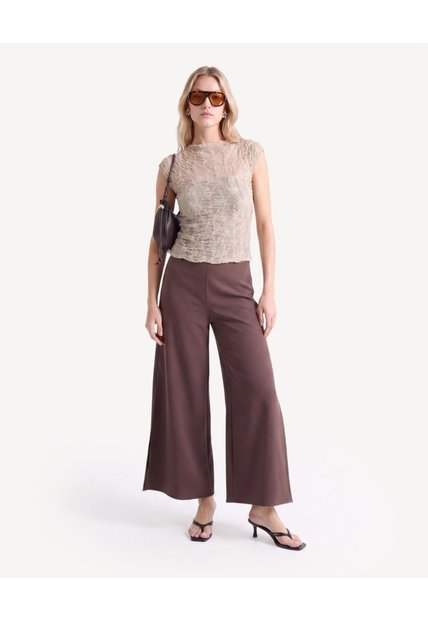 Camiseta En Encaje Cuello Perkins  Para Mujer Taupe Seven Seven