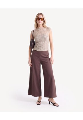 Camiseta En Encaje Cuello Perkins Para Mujer Taupe Seven Seven