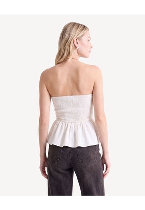 Blusa Strapless Recogida Para Mujer Beige Seven Seven
