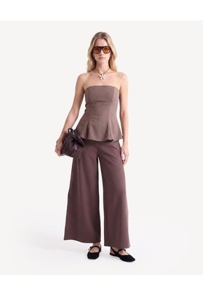 Pantalón Culotte Con Aberturas Para Mujer Café Seven Seven