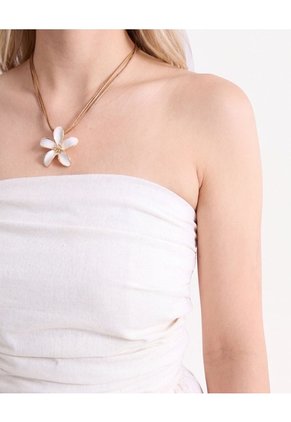 Blusa Strapless Recogida Para Mujer Beige Seven Seven