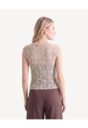 Camiseta En Encaje Cuello Perkins Para Mujer Taupe Seven Seven