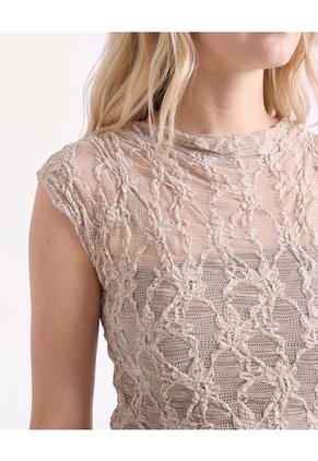 Camiseta En Encaje Cuello Perkins Para Mujer Taupe Seven Seven