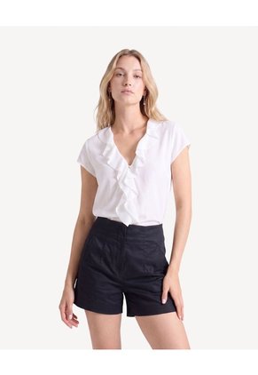 Blusa Con Volantes Y Abotonadura  Para Mujer Crudo Seven Seven