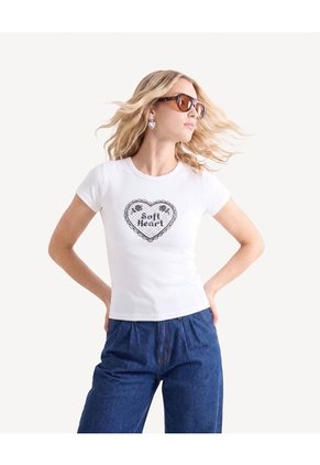 Camiseta Ajustada Con Estampado Para Mujer Crudo Seven Seven