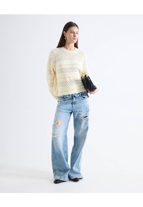 Saco Texturizado Cuello Redondo  Para Mujer Crudo Seven Seven
