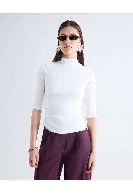 Camiseta Cuello Perkins  Para Mujer Crudo Seven Seven