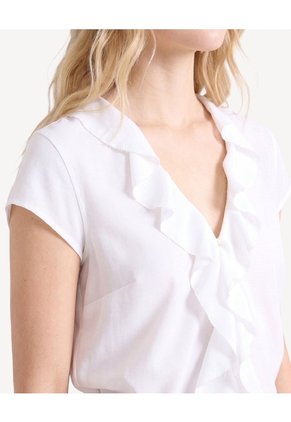 Blusa Con Volantes Y Abotonadura  Para Mujer Crudo Seven Seven