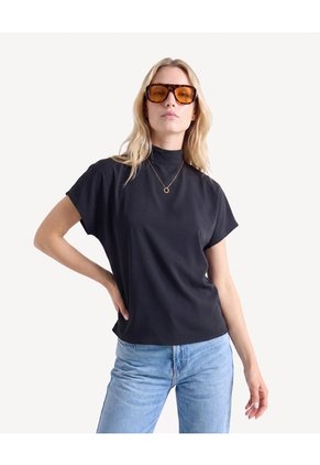 Blusa Cuello Alto Con Drapeado Para Mujer Negro Seven Seven
