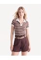 Camiseta Polo Con Detalles Tejidos  Para Mujer Café Seven Seven de Seven Seven