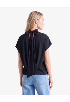 Blusa Cuello Alto Con Drapeado Para Mujer Negro Seven Seven