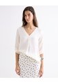 Blusa Satin Escote En V  Para Mujer Crudo Seven Seven de Seven Seven