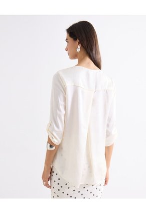 Blusa Satin Escote En V Para Mujer Crudo Seven Seven