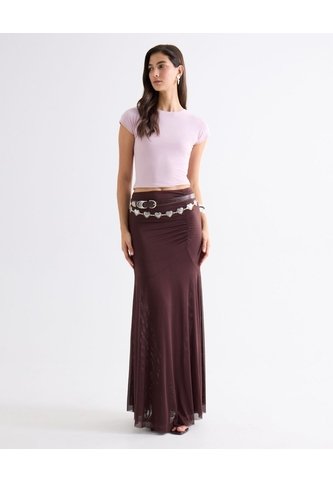 Falda Midi Con Recogido Sutil  Para Mujer Vino Seven Seven Seven Seven