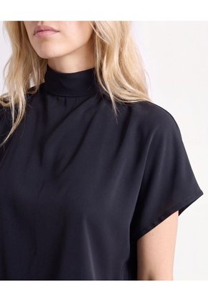 Blusa Cuello Alto Con Drapeado Para Mujer Negro Seven Seven