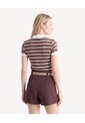 Camiseta Polo Con Detalles Tejidos  Para Mujer Café Seven Seven de Seven Seven