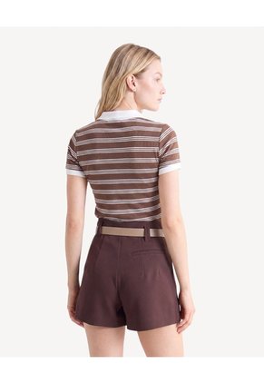 Camiseta Polo Con Detalles Tejidos  Para Mujer Café Seven Seven