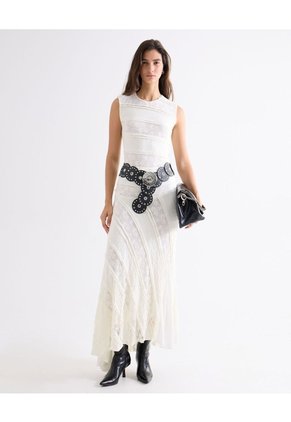 Vestido Encaje Con Ruedo Para Mujer Crema Seven Seven