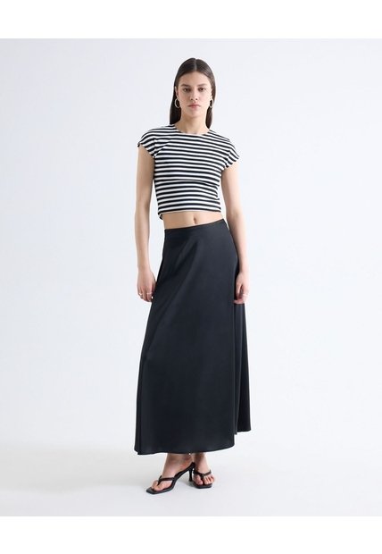 Falda Maxi Satín  Para Mujer Negro Seven Seven