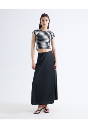 Falda Maxi Satín Para Mujer Negro Seven Seven