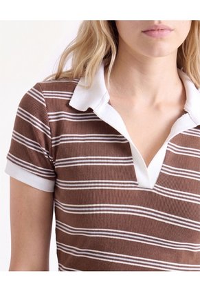 Camiseta Polo Con Detalles Tejidos  Para Mujer Café Seven Seven