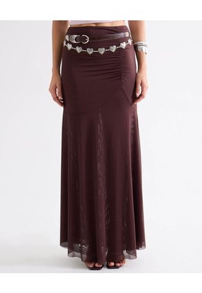 Falda Midi Con Recogido Sutil  Para Mujer Vino Seven Seven
