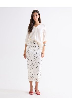 Blusa Satin Escote En V Para Mujer Crudo Seven Seven