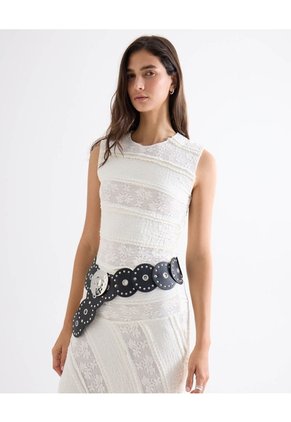 Vestido Encaje Con Ruedo Para Mujer Crema Seven Seven