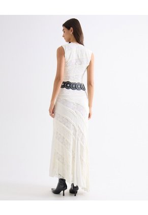 Vestido Encaje Con Ruedo Para Mujer Crema Seven Seven
