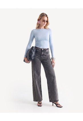 Jean Wide Leg Acid Wash  Para Mujer Negro Seven Seven