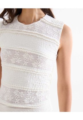Vestido Encaje Con Ruedo Para Mujer Crema Seven Seven